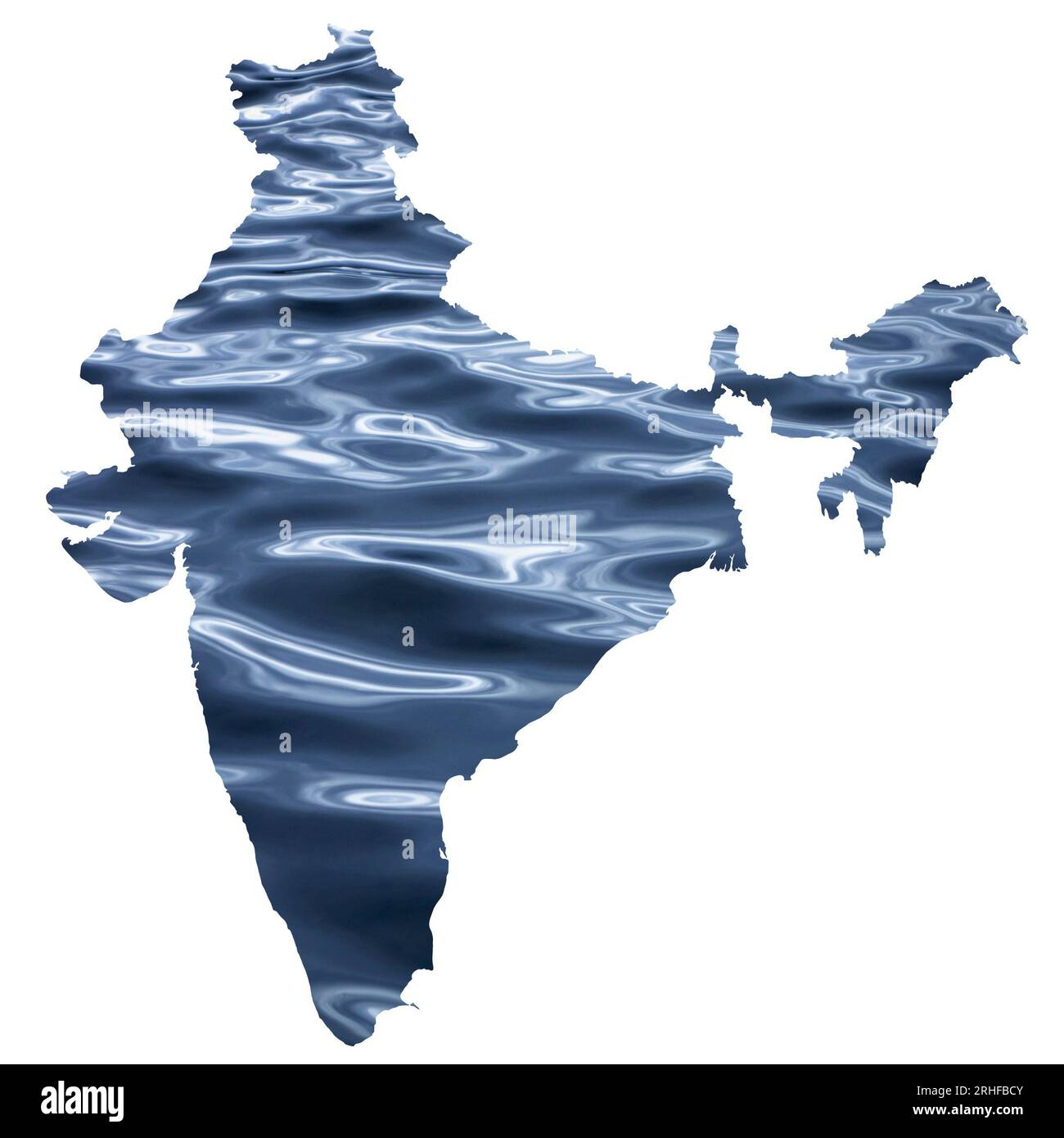 Mapa de la India con fondo de agua azul como las inundaciones han perturbado el país Foto de stock