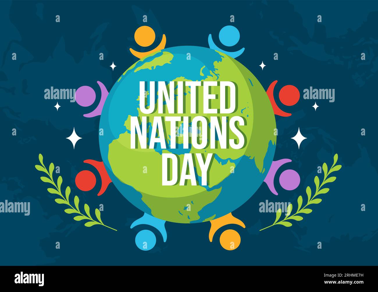 Ilustración vectorial de celebración del día de las Naciones Unidas el 24 de octubre con el servicio público de las personas y el fondo de la tierra en plantilla plana de dibujos animados Ilustración del Vector