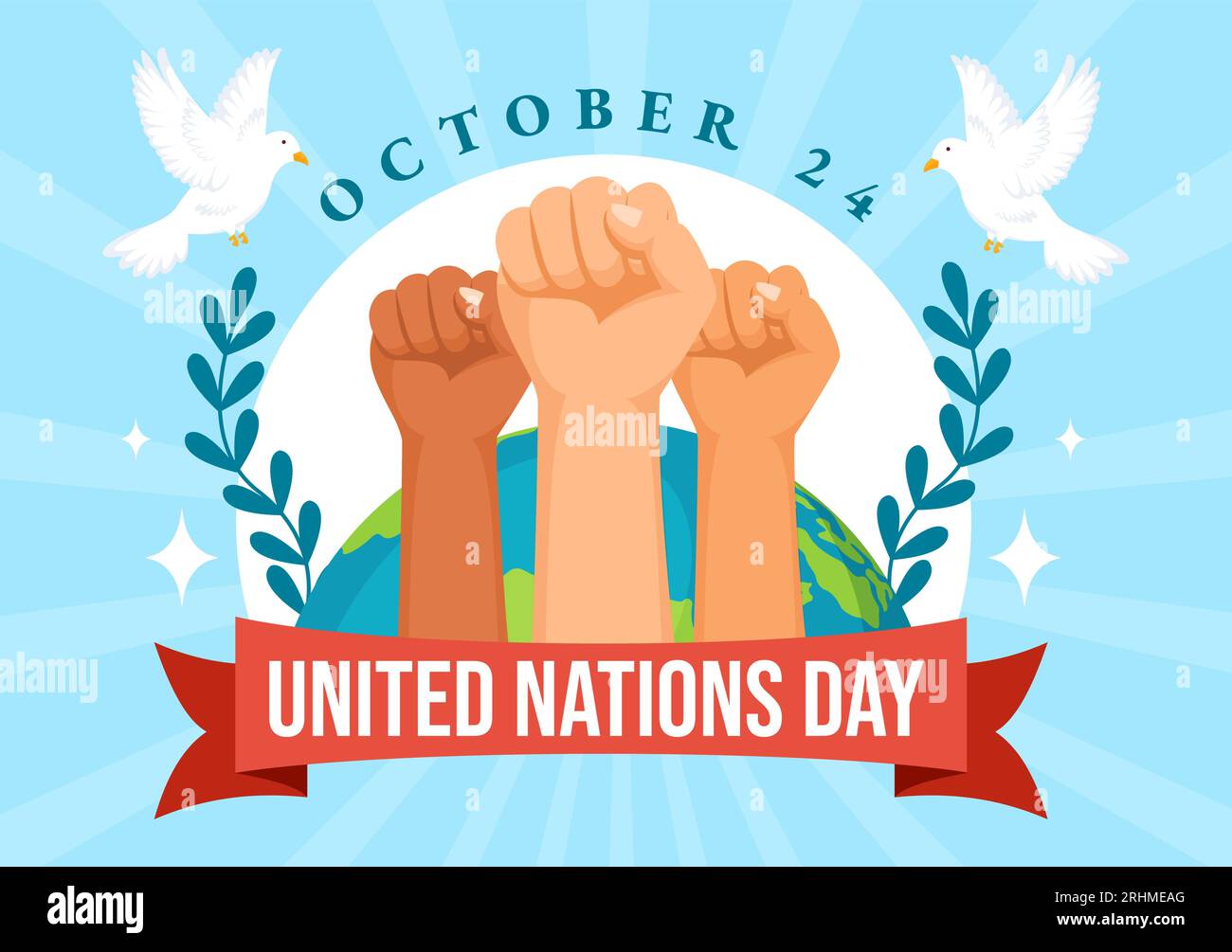 Ilustración vectorial de celebración del día de las Naciones Unidas el 24 de octubre con el servicio público de las personas y el fondo de la tierra en plantilla plana de dibujos animados Ilustración del Vector