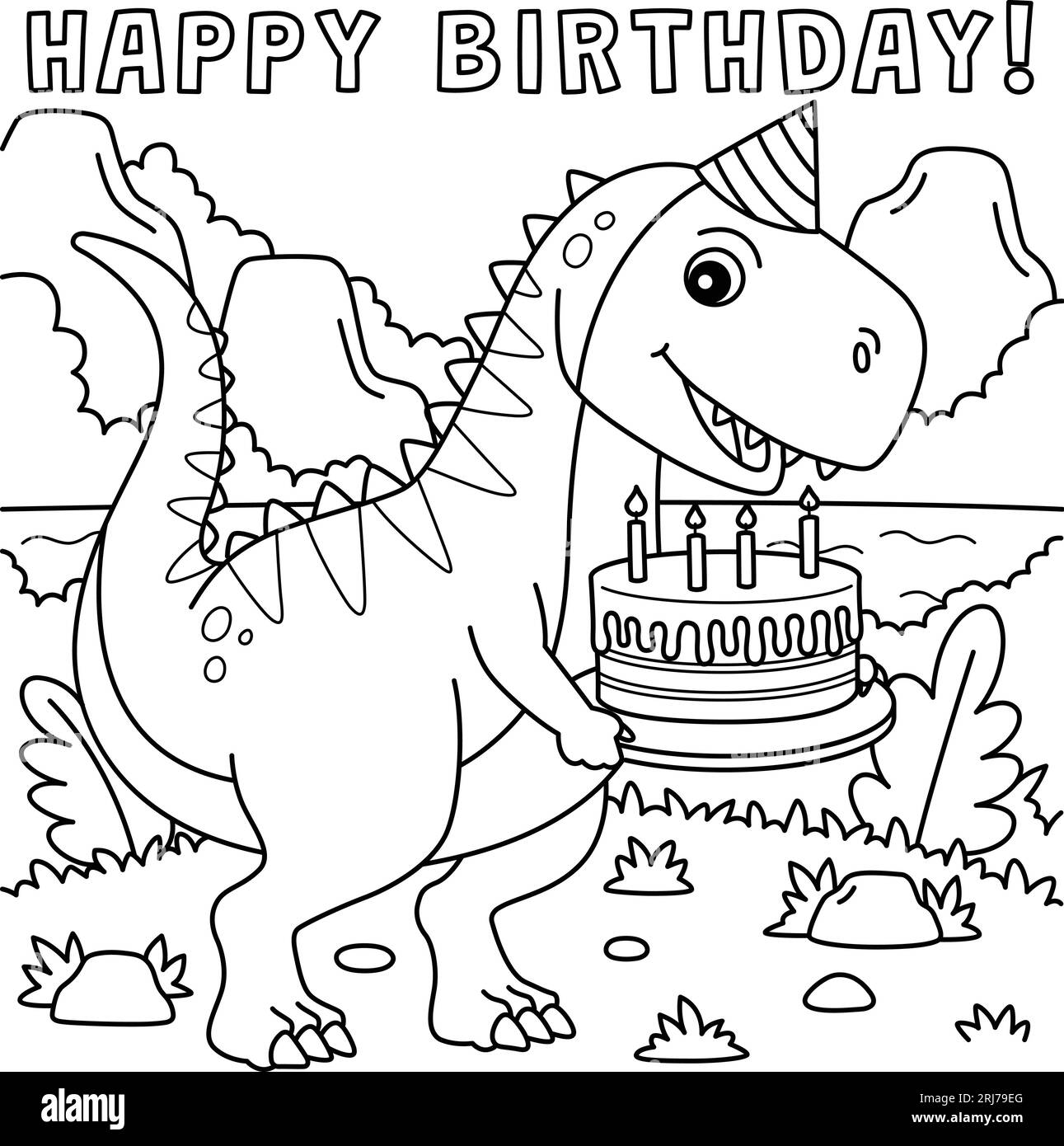 feliz cumpleaños dinosaurio página para colorear