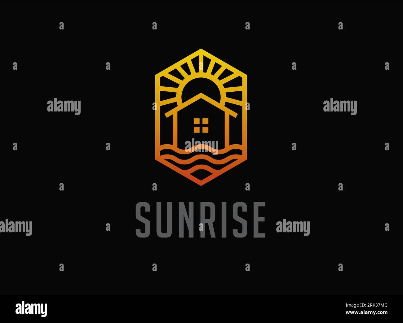 Sunrise Paisaje Naturaleza Logo icono. Emblema de arte Sunshine Line. Elegante etiqueta de paisaje de puesta de sol. Minimalista Dawn Sky logo. Ilustración vectorial. Ilustración del Vector