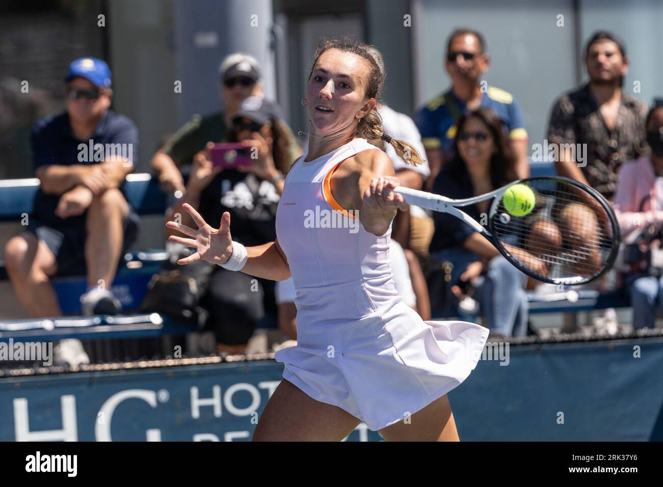 Emiliana Arango of Colombia in action against Irene Burillo of Spain during  the Mutua Madrid Open 2023, Masters 1000 tennis tournament on April 25, 2023  at Caja Magica in Madrid, Spain 