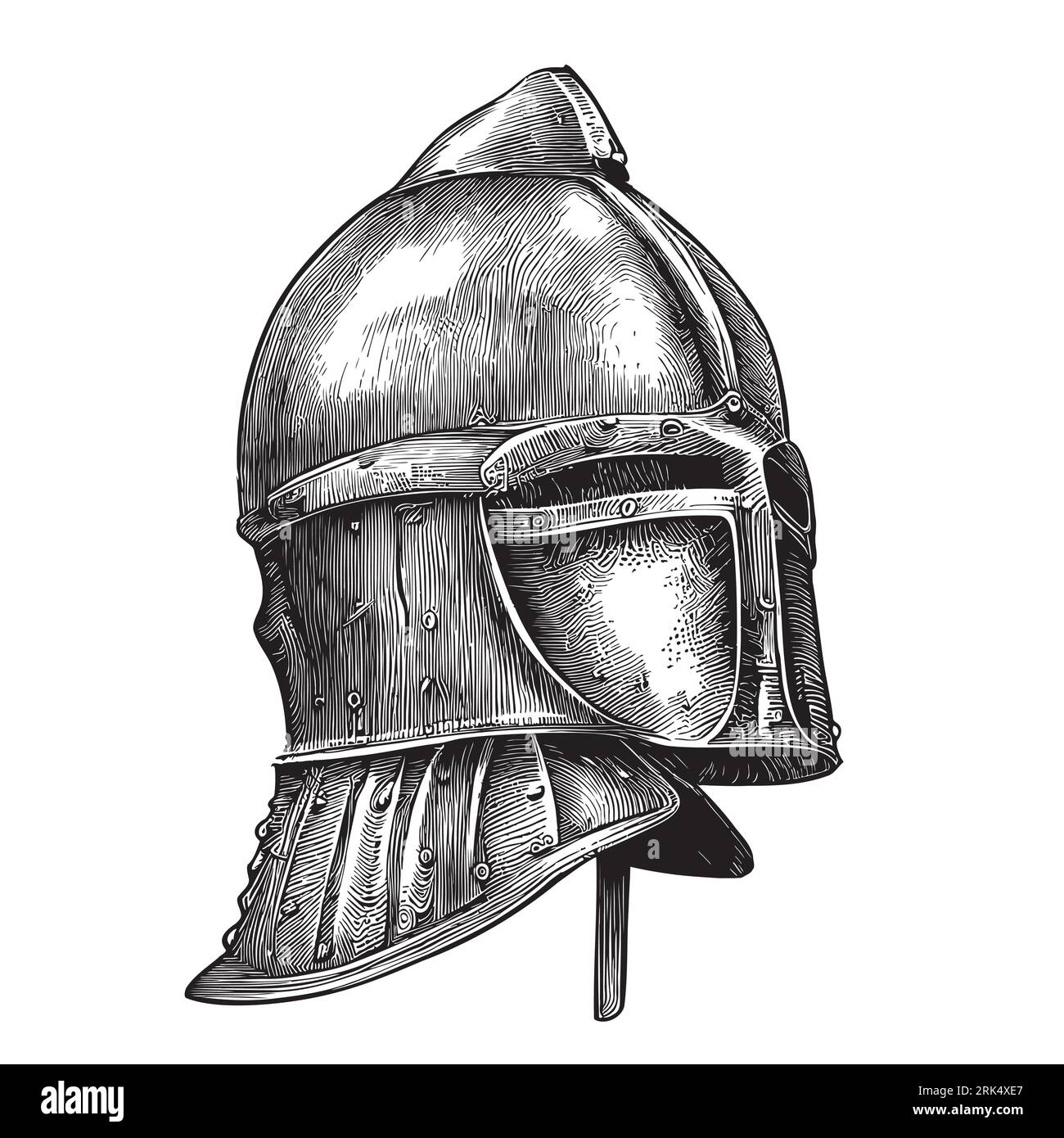 Boceto de casco de caballero dibujado a mano ilustración de la Edad Media Ilustración del Vector