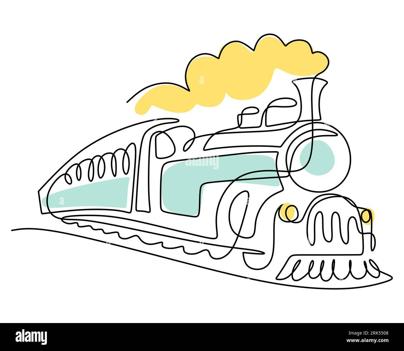 Dibujo a mano una sola línea de transporte de tren clásico aislado en fondo blanco. Ilustración del Vector