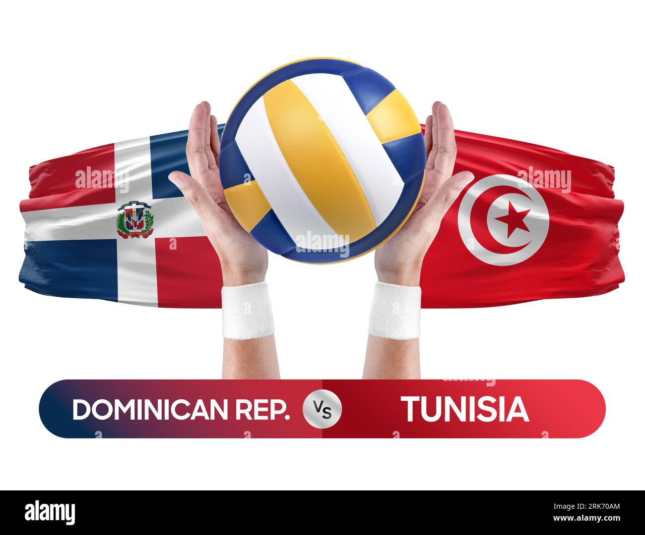 República Dominicana vs Túnez equipos nacionales voleibol voleibol bola partido concepto de competencia. Foto de stock
