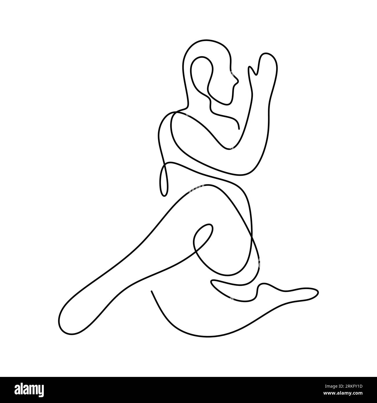 Dibujo de línea continua del concepto de yoga de fitness humano. Hombre ...