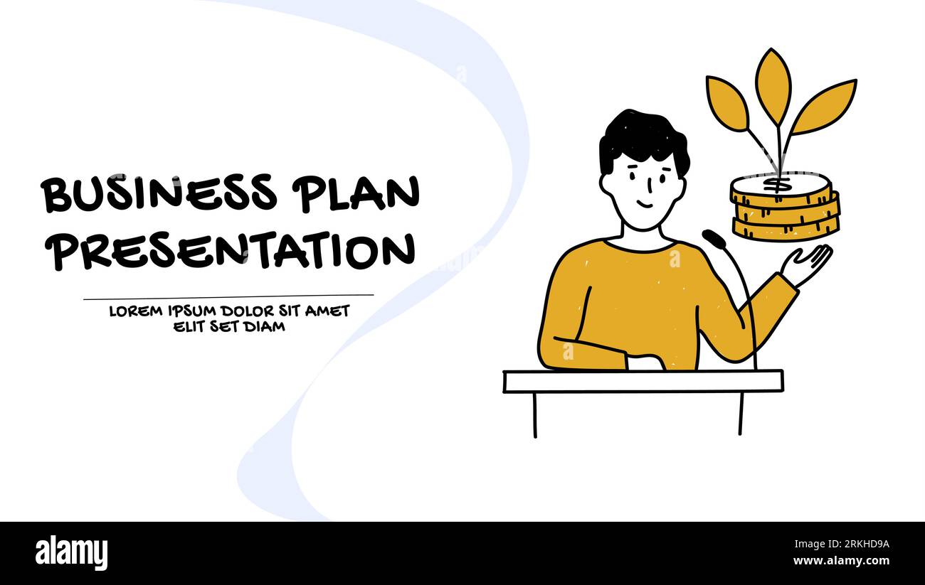 Vector de un joven hombre de negocios que presenta su plan de negocios Ilustración del Vector