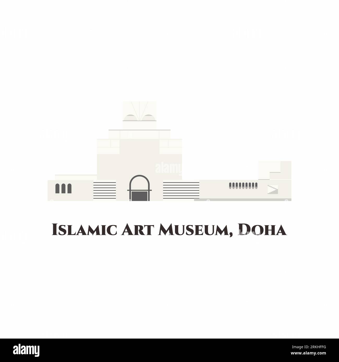 El Museo de Arte Islámico Es un museo en un extremo de la Corniche de siete kilómetros de largo en Doha, Qatar. El edificio del museo se destaca como un arquita Ilustración del Vector