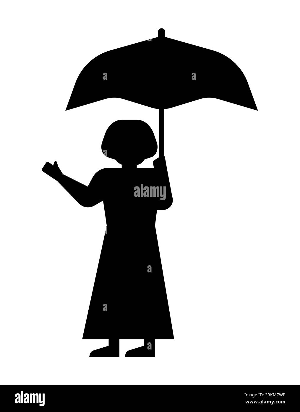Silueta negra de una mujer de dibujos animados con un paraguas, una mujer con un paraguas, vector aislado sobre fondo blanco Ilustración del Vector