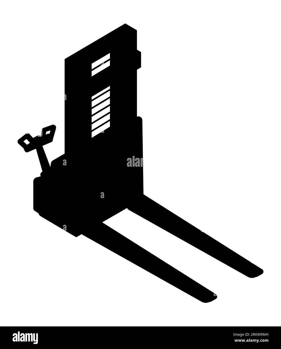 Silueta negra de un apilador de alcance eléctrico, un vector de apilador de jinete aislado sobre fondo blanco Ilustración del Vector