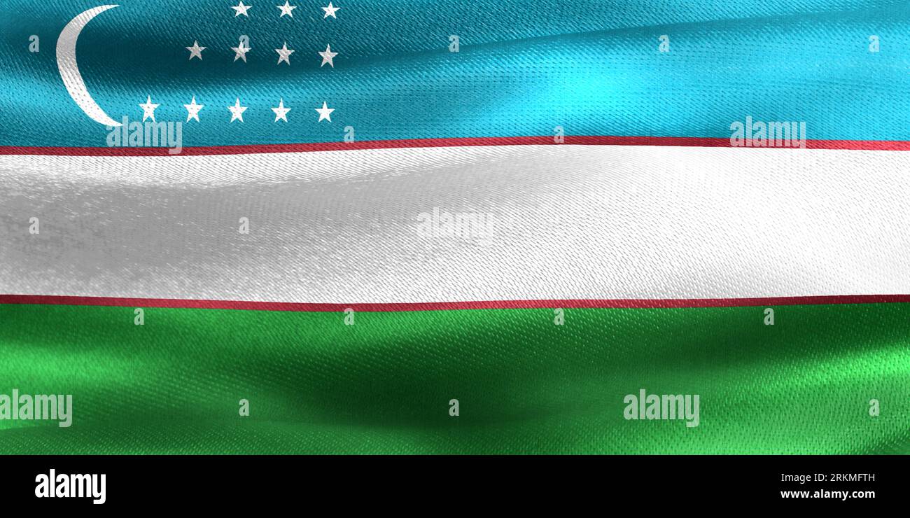 3DIlustración de Una bandera de Uzbekistán realista ondeando la