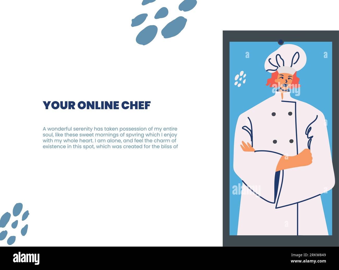 Ilustración profesional de la mujer del chef para la aplicación de cocina. Ilustración del Vector