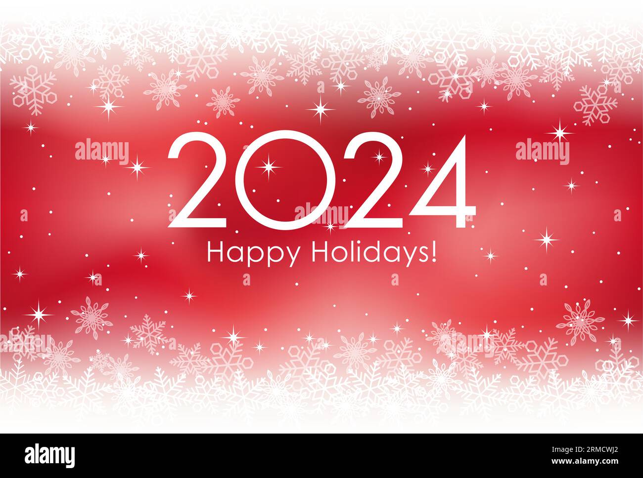 Tarjeta de felicitación de Navidad y Año Nuevo 2024 con copos de nieve
