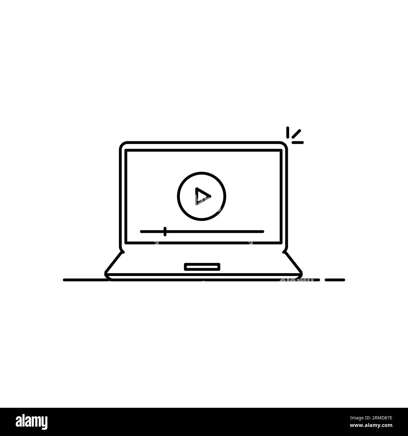 portátil negro de línea delgada como ver webinar. tendencia de estilo de contorno plano diseño gráfico de logotipo de e-learning moderno aislado sobre fondo blanco. concepto Ilustración del Vector