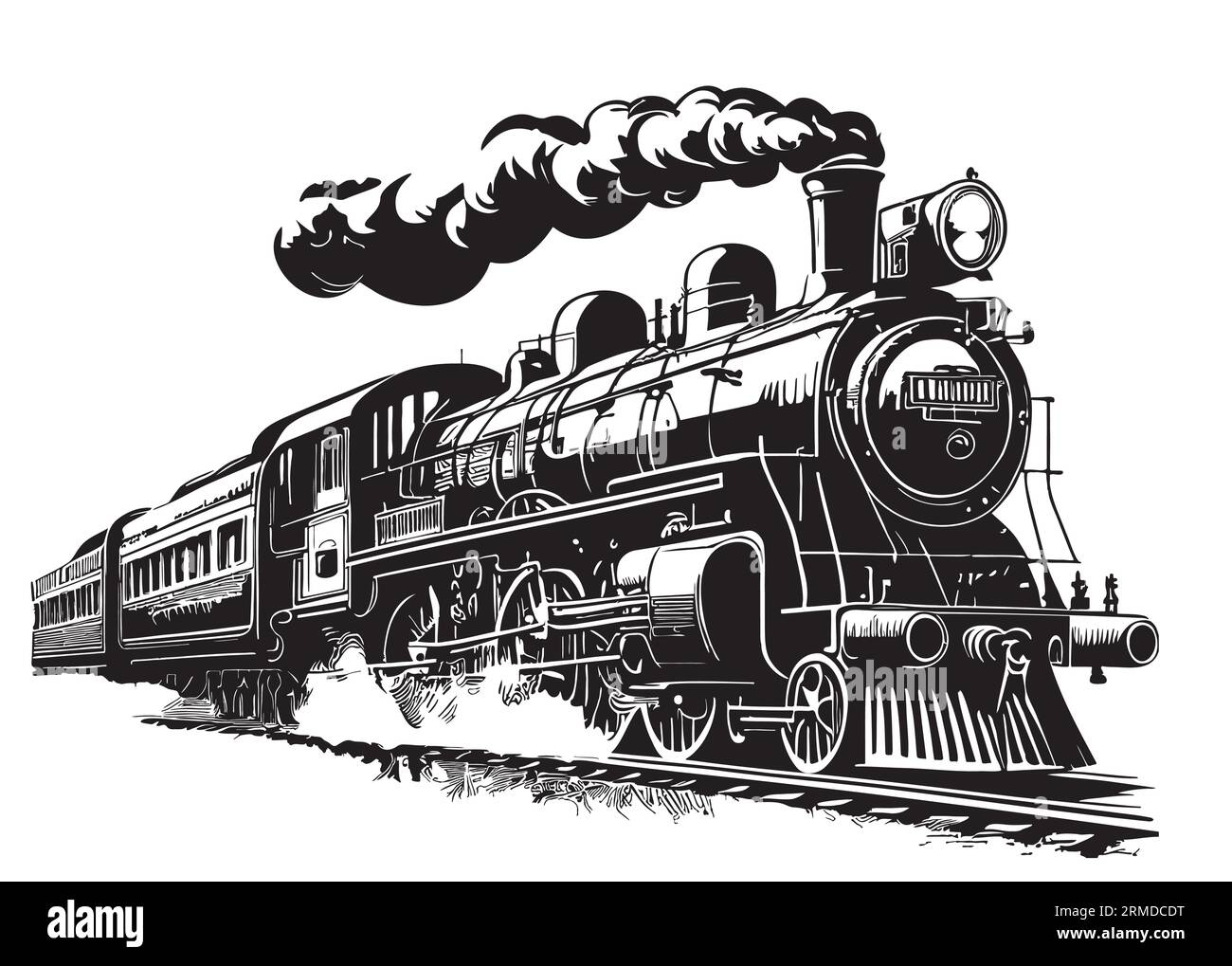 Gravado vintage, desenhado à mão, locomotiva antiga ou trem com vapor na  ferrovia americana. transporte retro . imagem vetorial de ArthurBalitskiy©  157835236