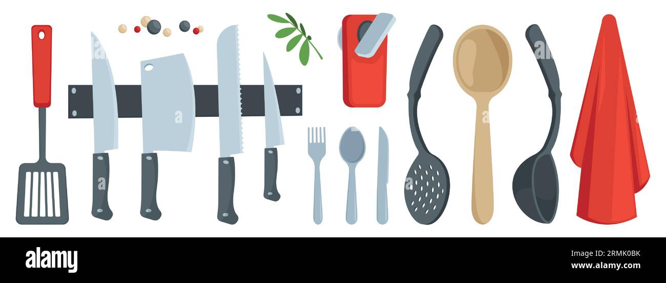 Cucharón con asa para servir utensilios de comida utensilios de cocina  garabato colorante lineal de dibujos animados