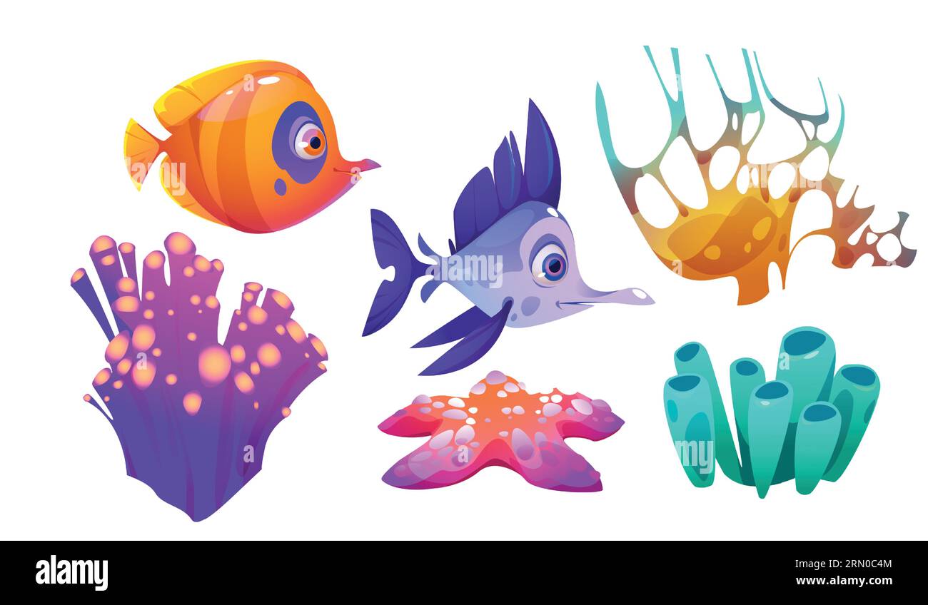 Conjunto de animales marinos de dibujos animados Imagen Vector de stock -  Alamy