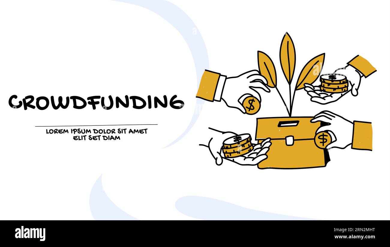 Vector de un concepto de crowdfunding. Financiación del proyecto mediante la recaudación de contribuciones de una multitud de personas Ilustración del Vector