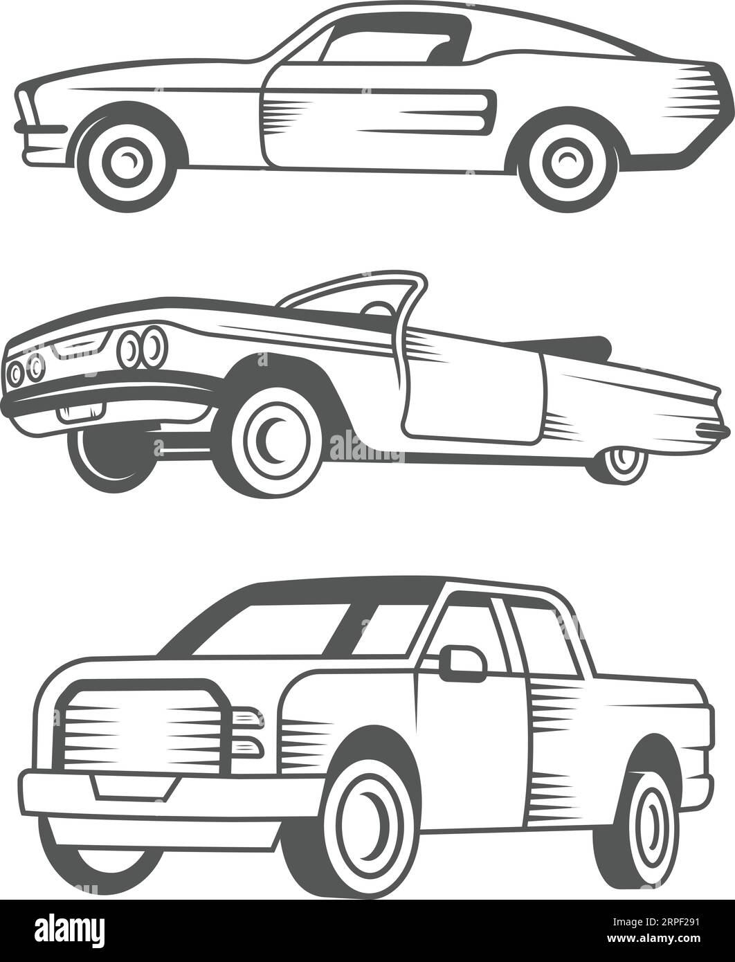 Conjunto de la vendimia del coche del músculo y camioneta pickup Vector Image Ilustración del Vector