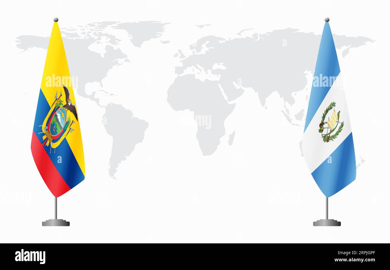 Banderas de Ecuador y Guatemala para reunión oficial en el contexto del mapa mundial. Ilustración del Vector