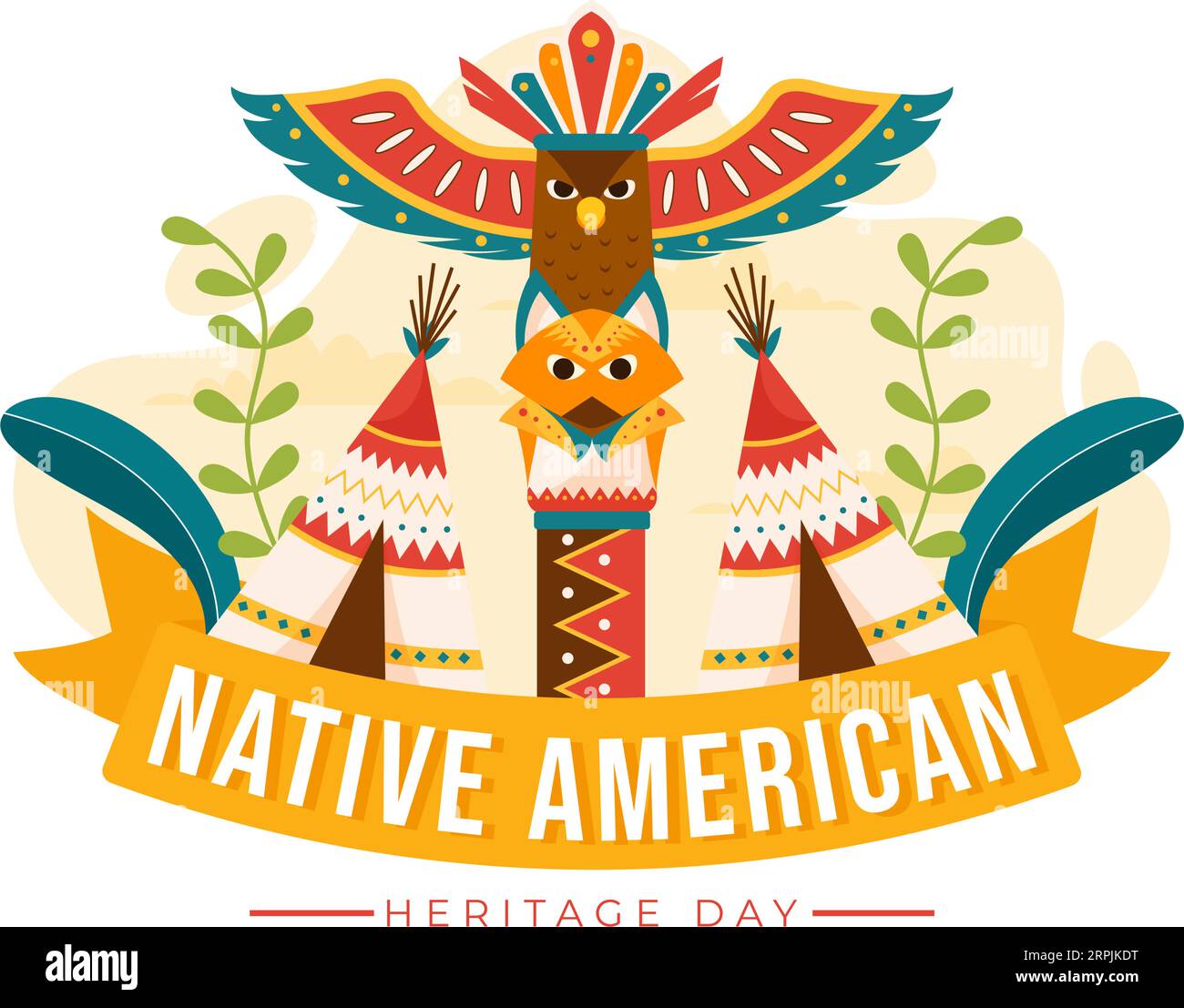 Ilustración del vector del día del mes de la herencia nativa americana con Celebrate America Indian Culture Annual en Estados Unidos a Contribuciones Antecedentes Ilustración del Vector