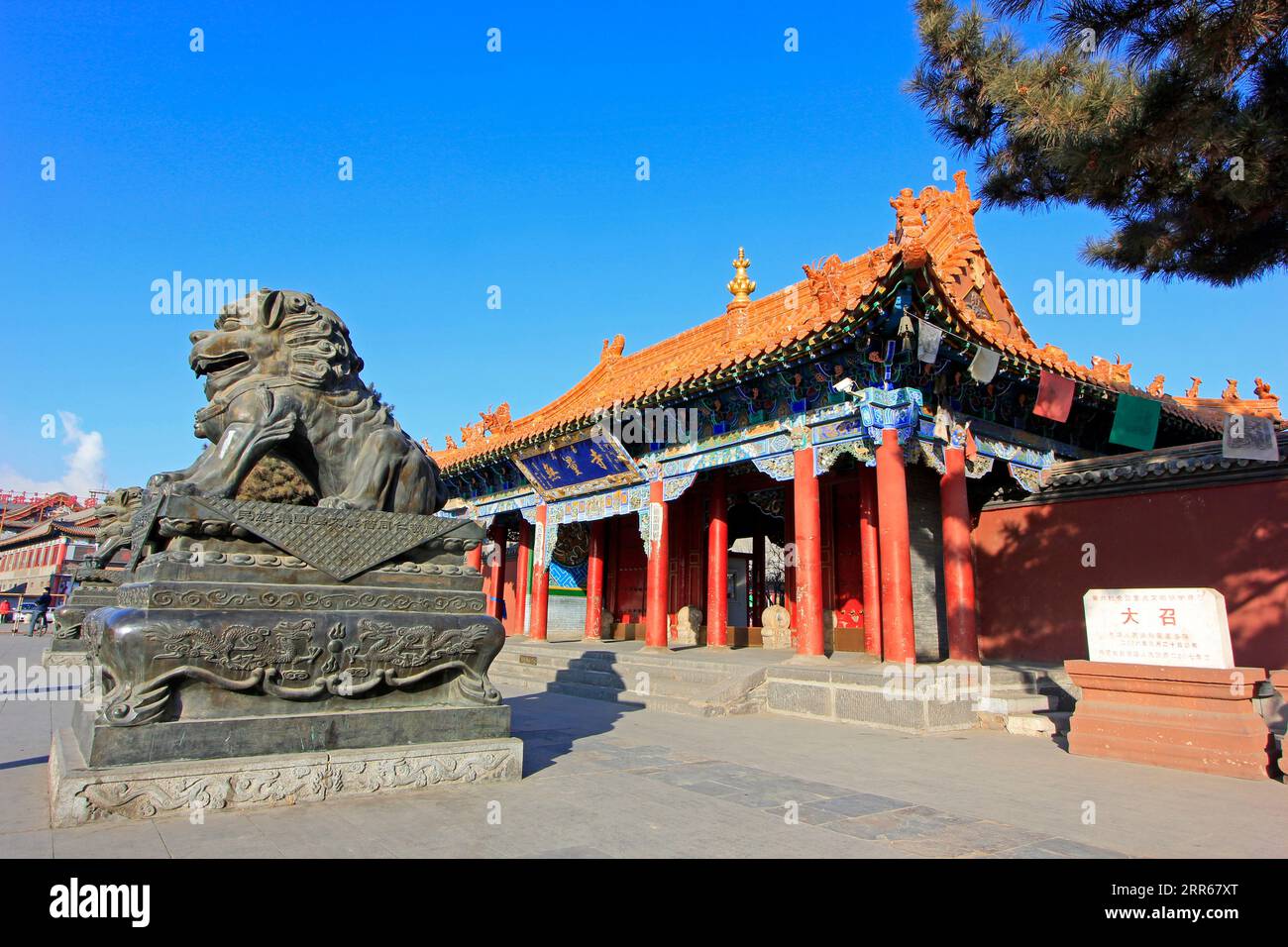 escultura de león de cobre en un templo, primer plano de la foto Foto de stock
