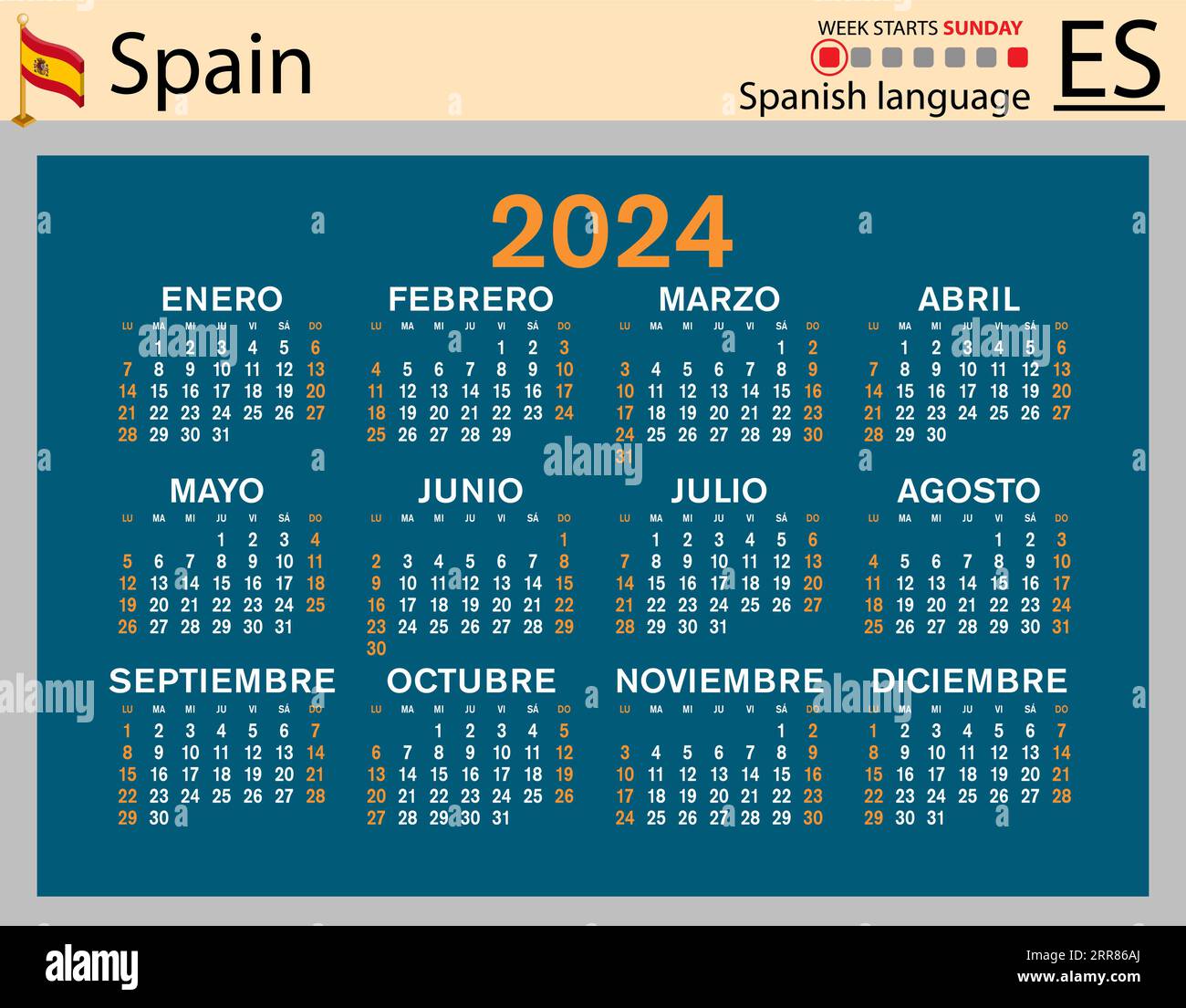 Calendario de bolsillo horizontal español para 2024 (dos mil