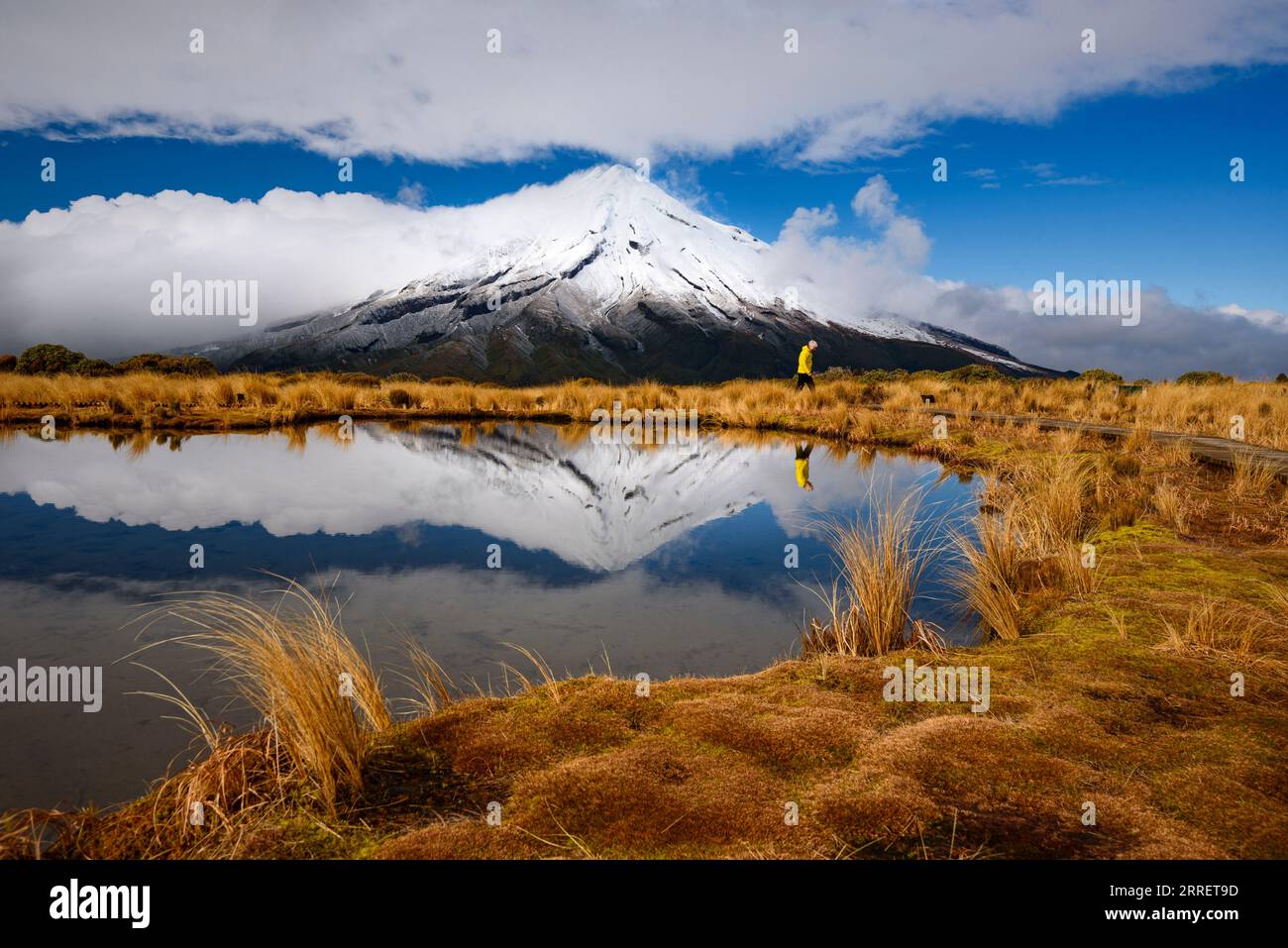 Vista invernal de Mt. Taranaki (Mt. Egmont), Nueva Zelanda Foto de stock