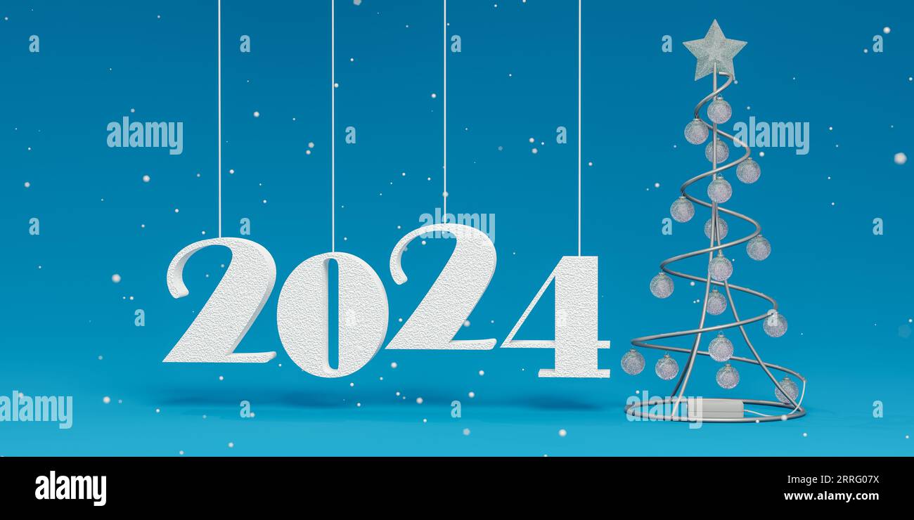 2024 Árbol de Navidad. Elegante árbol de Navidad, 2024 números y nieve