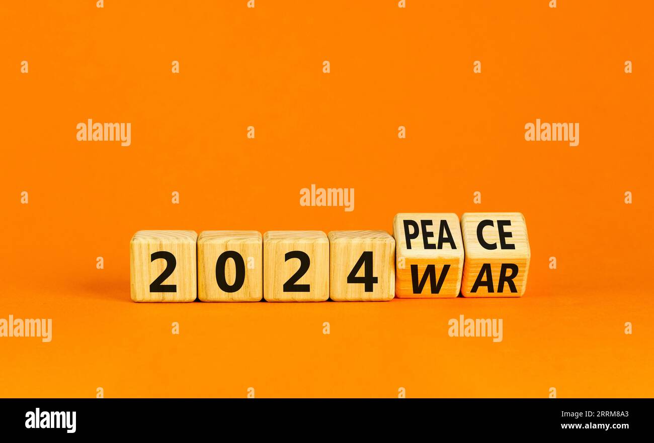 2024 símbolo de guerra o paz. Hombre de negocios convierte un cubo de