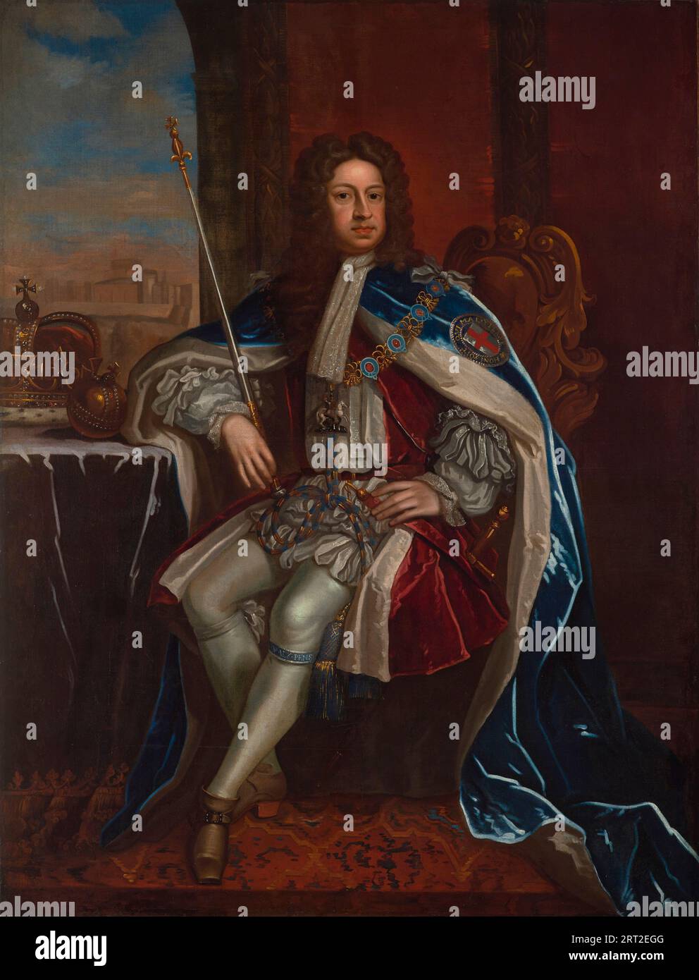 Retrato del rey Jorge I de Gran Bretaña (1660-1727), después de 1715. Se encuentra en la Colección del Castillo Real, Varsovia. Foto de stock