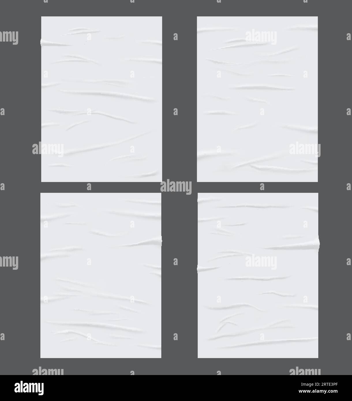 Papel húmedo encolado blanco, hojas arrugadas y arrugadas. Vector