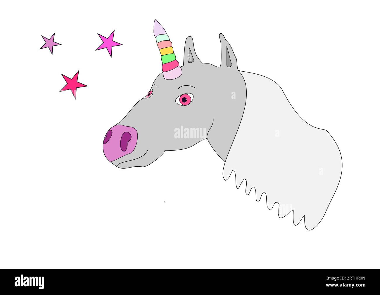 Unicornio con tres estrellas, ilustración Foto de stock