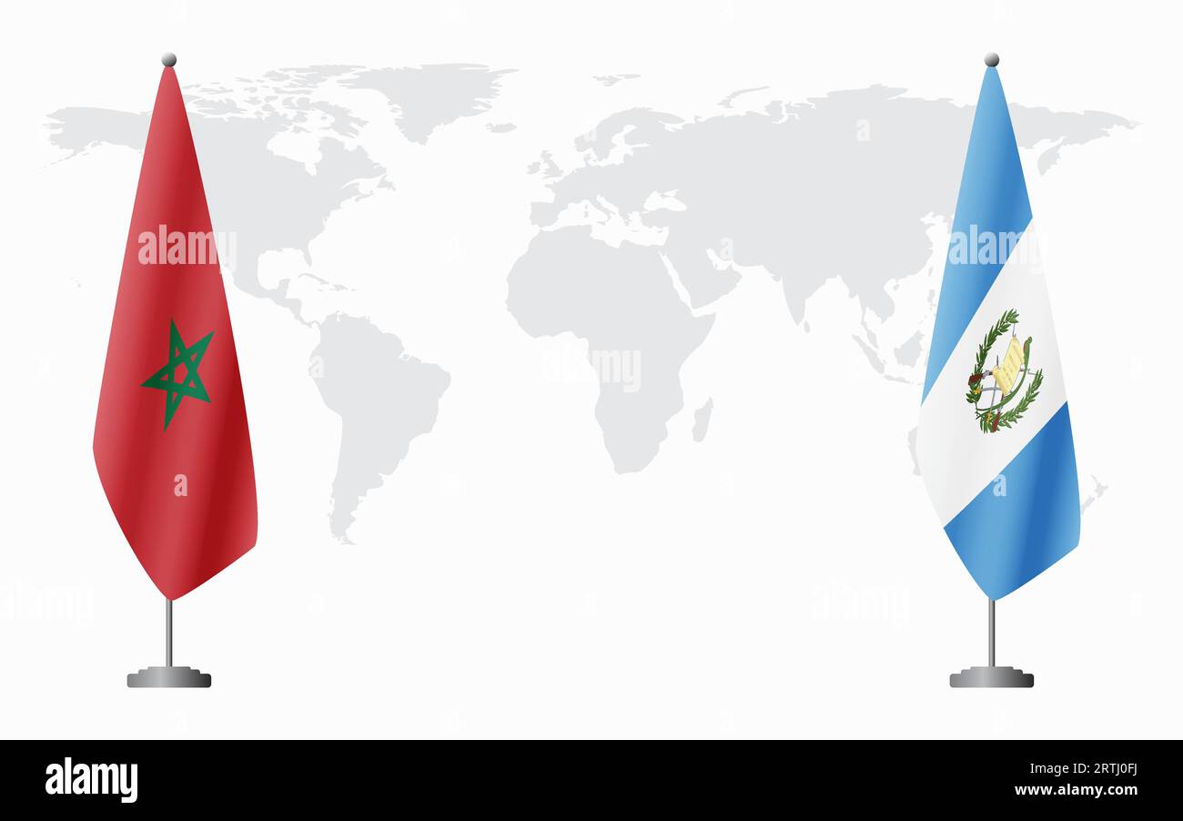 Banderas de Marruecos y Guatemala para reunión oficial en el contexto del mapa mundial. Ilustración del Vector