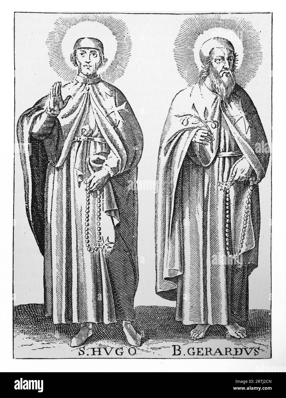 San Hugo y San Gerardo. Grabado de Vidas de los Santos (mayo) por Sabin Baring-Gould, 1897. Foto de stock