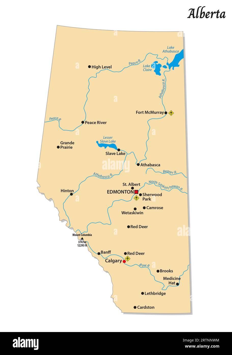 Mapa vectorial simple de Alberta, Canadá Foto de stock