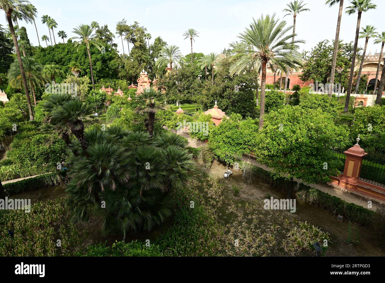 Los jardines del palacio del Alcázar en Sevilla. Foto de stock