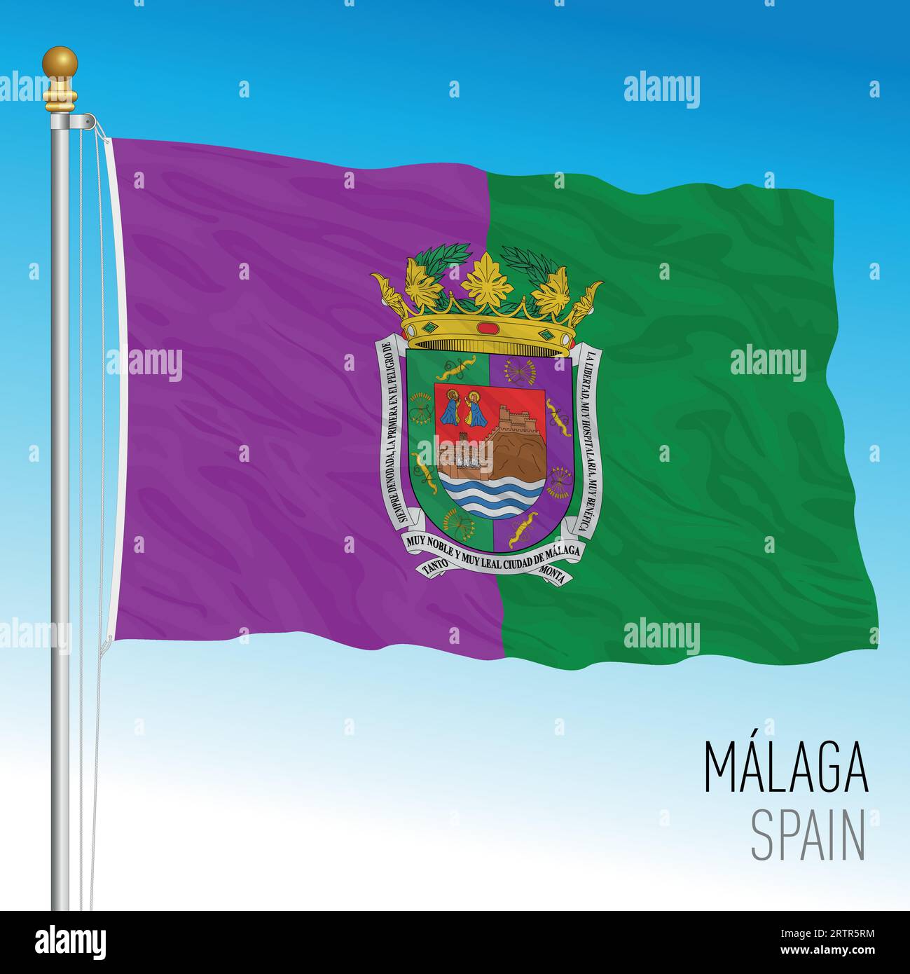 Ciudad de Málaga ondeando bandera, España, Europa, ilustración vectorial Ilustración del Vector