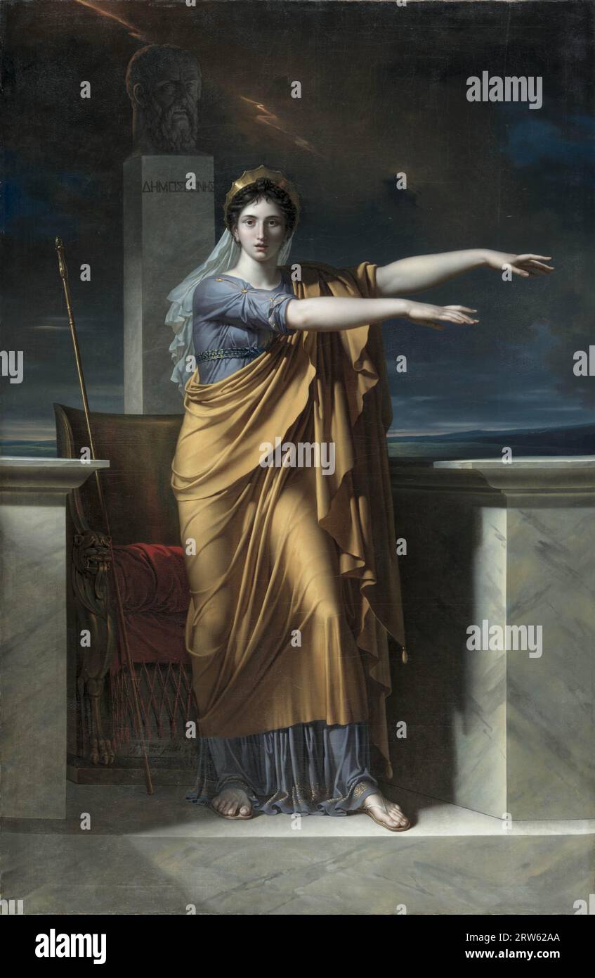 Polyhymnia, Musa griega de Eloquence, pintura al óleo del pintor francés Charles Meynier 1800 Foto de stock