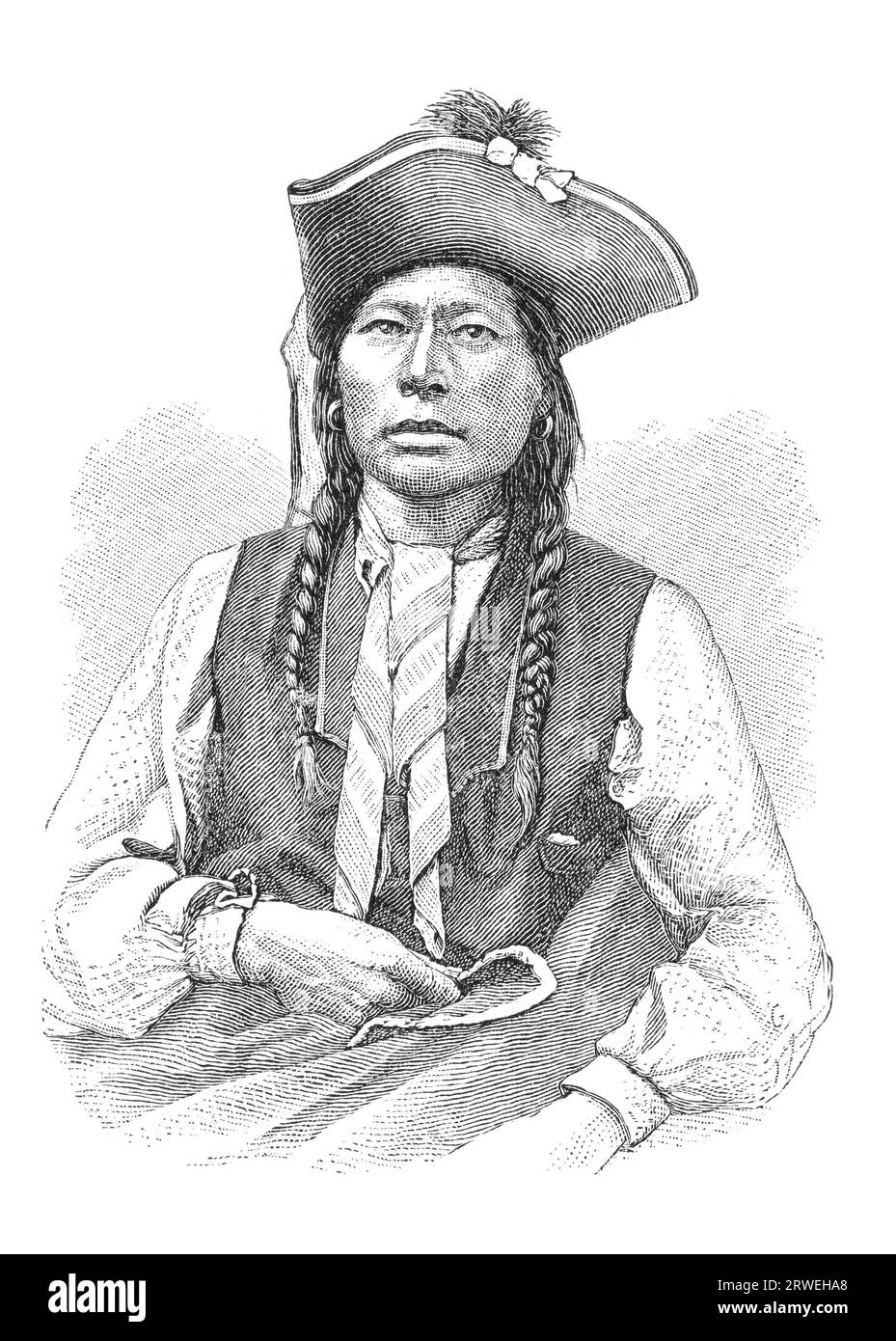 Arapaho nativo americano llamado Washington. Los Arapaho son una tribu de nativos americanos que viven históricamente en las llanuras orientales de Colorado y. Foto de stock