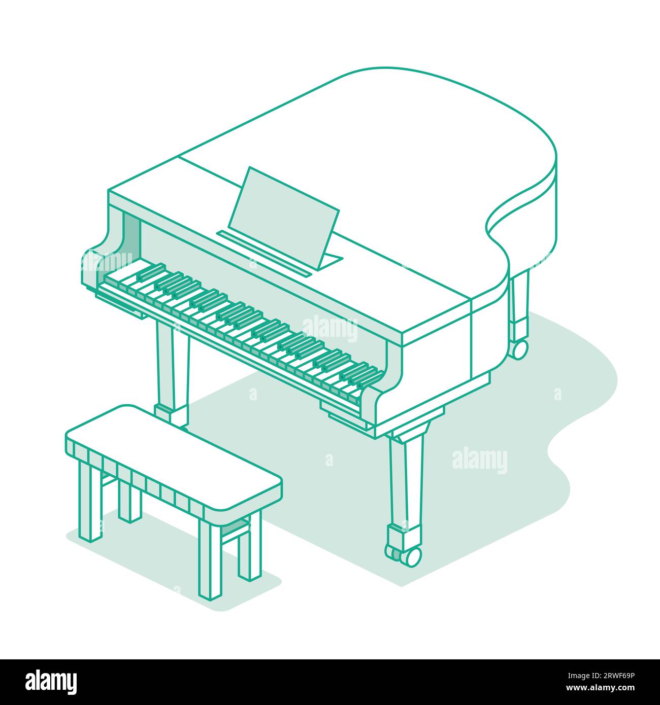 Piano de cola isométrico. Ilustración vectorial. Objeto de música aislado sobre fondo blanco. Icono de esquema. Ilustración del Vector