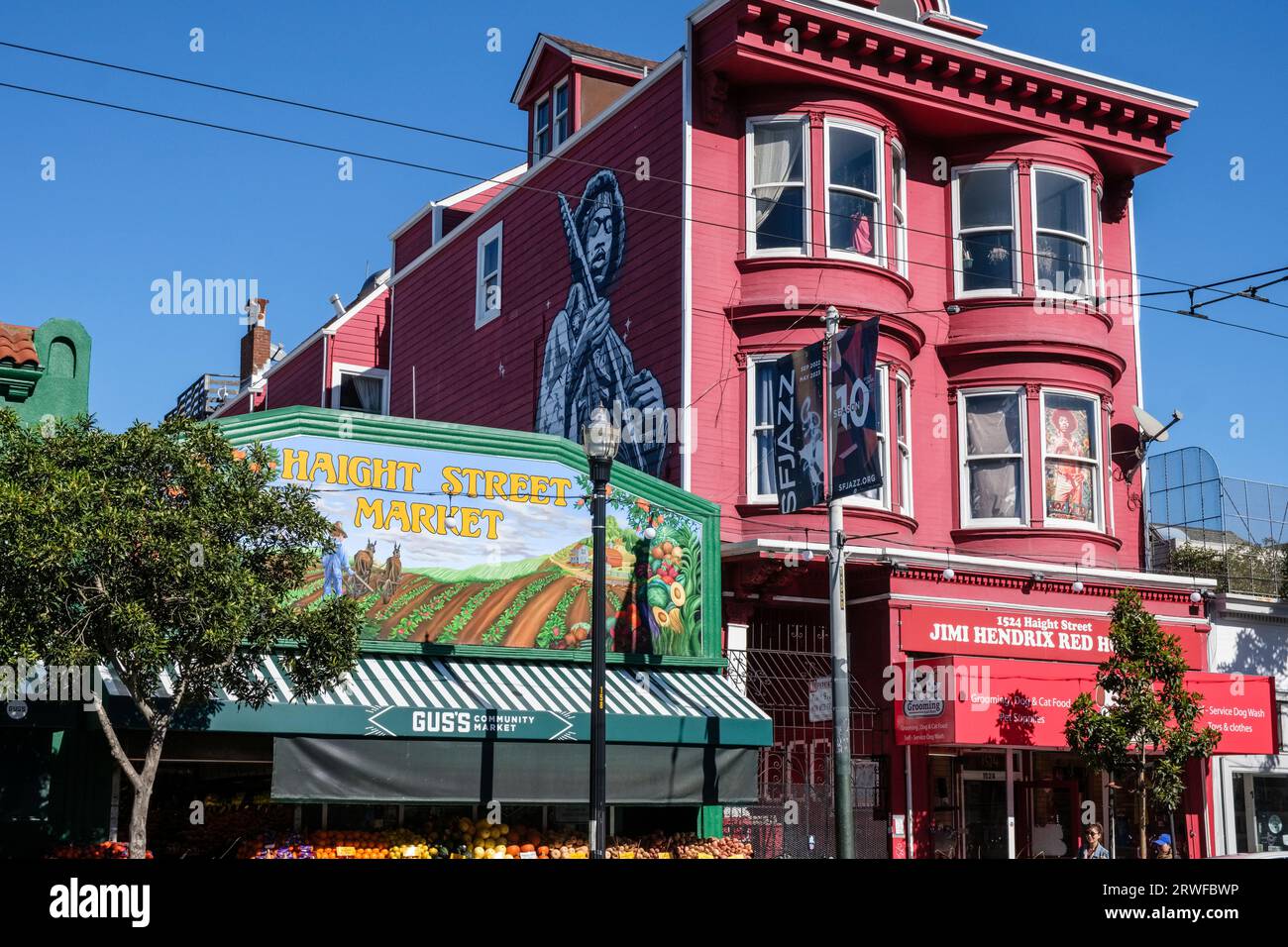 Jimi Hendrix Red House, Haight Street, San Francisco, California, EE.UU Foto de stock