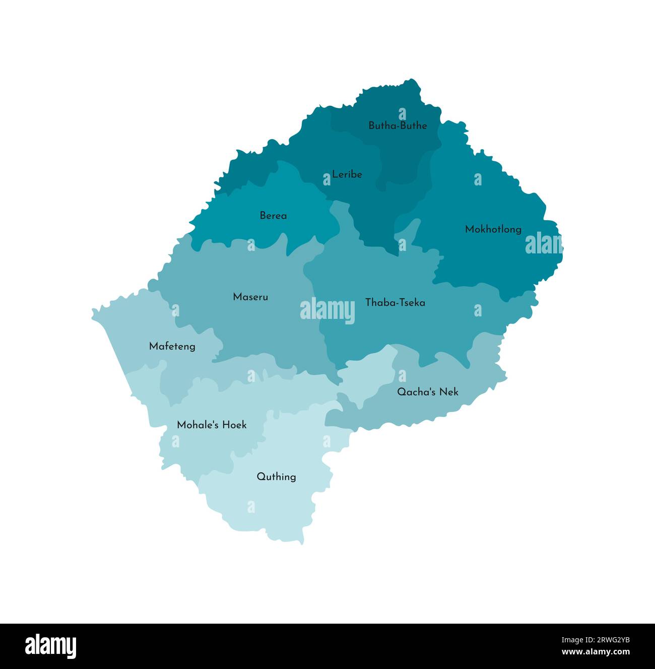 Vector aislado ilustración del mapa administrativo simplificado de Lesotho. Fronteras y nombres de los distritos (regiones). Colorido azul caqui silueta Ilustración del Vector
