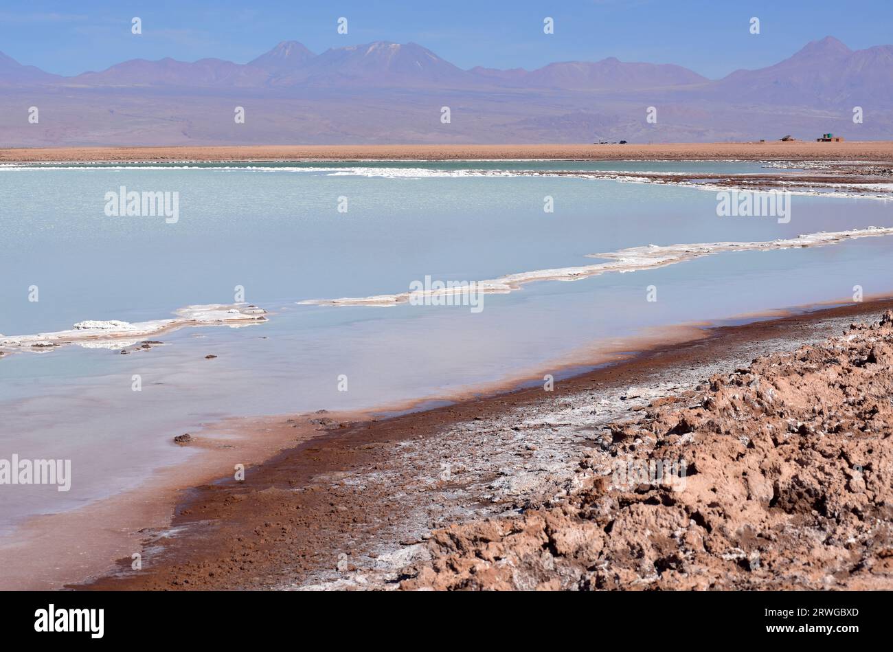 Laguna Tebenquiche. En el fondo los Andes. Salar de Atacama, Antofagasta, Chile. Foto de stock