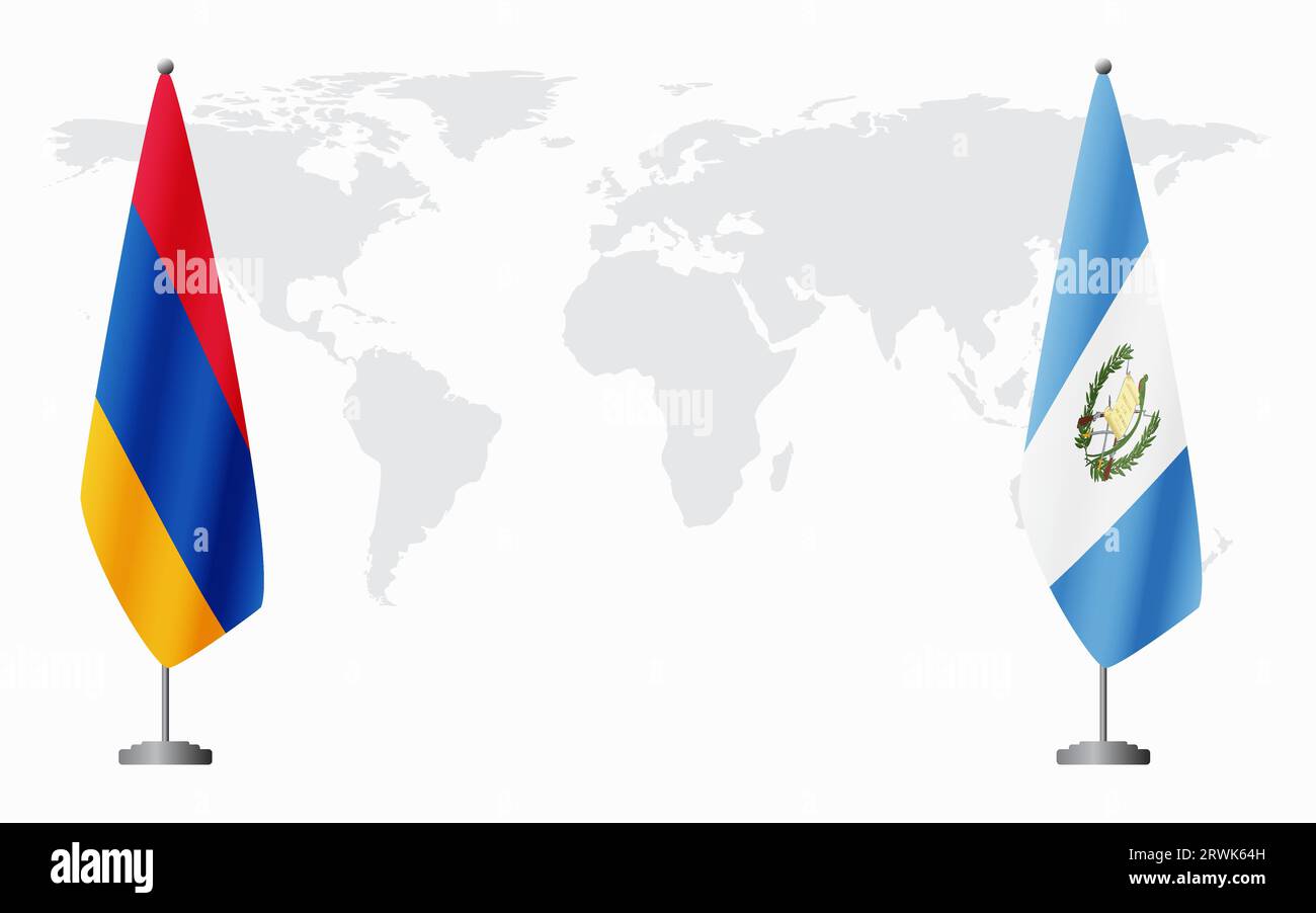 Banderas de Armenia y Guatemala para la reunión oficial en el contexto del mapa mundial. Ilustración del Vector