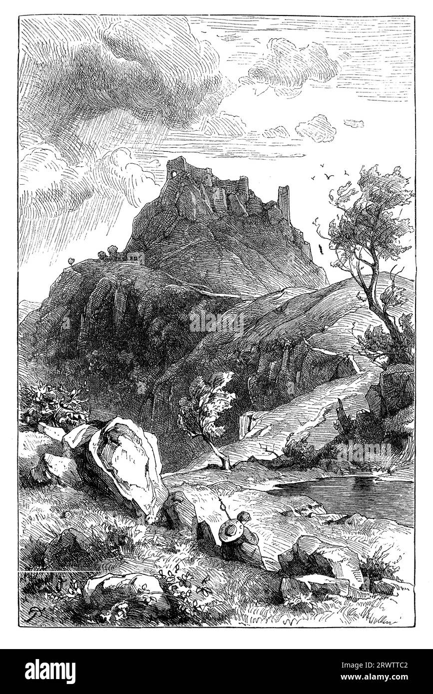 Roca de Canossa con las ruinas del castillo, lugar de la humillación del emperador Enrique IV en el siglo XI, Emilia-Romaña, norte de Italia Foto de stock
