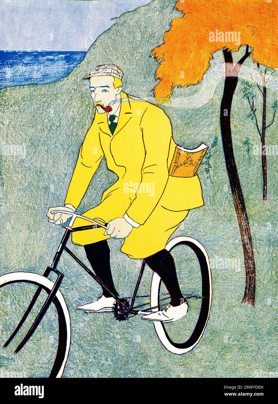 Hombre montando bicicleta impresión en alta resolución por Edward Penfield. Original de la Biblioteca del Congreso. Foto de stock