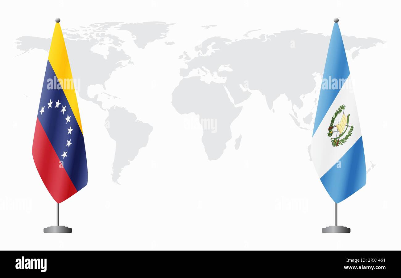 Banderas de Venezuela y Guatemala para reunión oficial en el contexto del mapa mundial. Ilustración del Vector