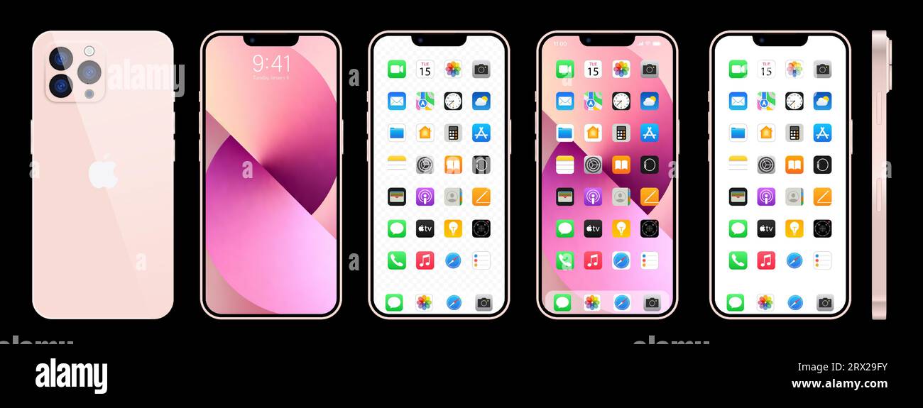 Nuevo iPhone 15 color rosa profundo de Apple Inc. Pantalla de maqueta iphone  y iphone de la parte posterior. Alta calidad. Presentación oficial.  Editorial Imagen Vector de stock - Alamy