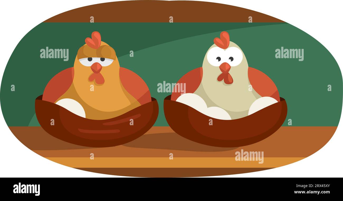 Pollos con huevos, ilustración, vector sobre un fondo blanco. Ilustración del Vector